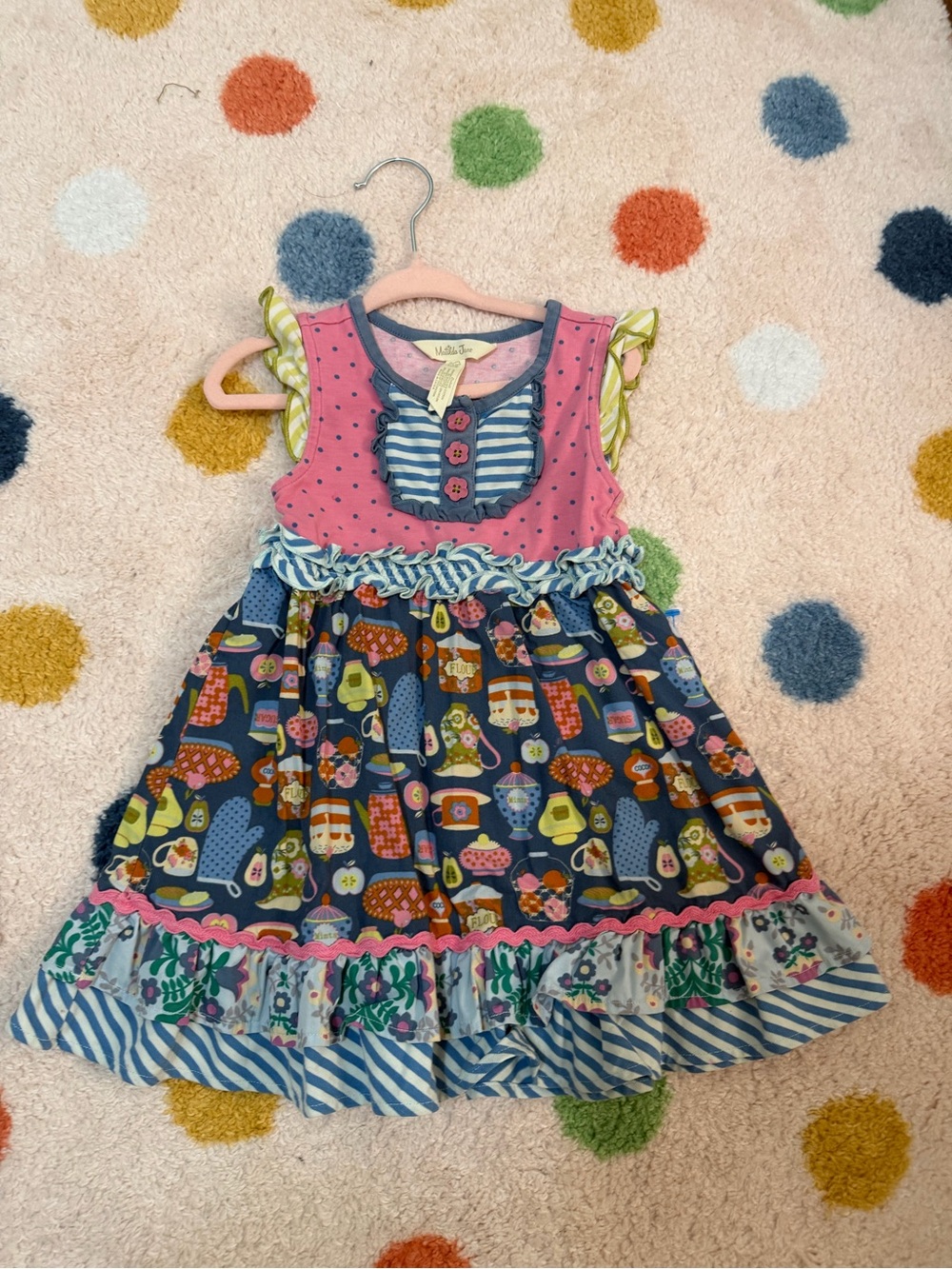 Matilda Jane Pink & Navy Mixed-Print Ruffle Dress